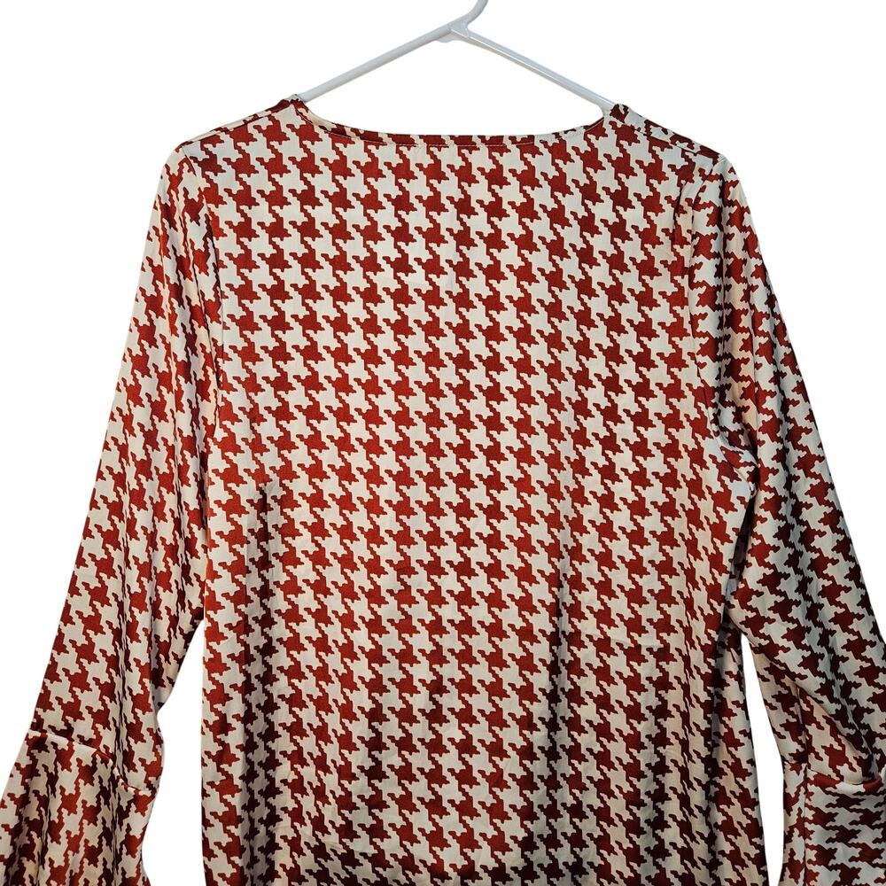Perfectly Priscilla Cream Red Houndstooth Top Bell Sleeve Tie Bottom Small NWT - Picture 2 of 13